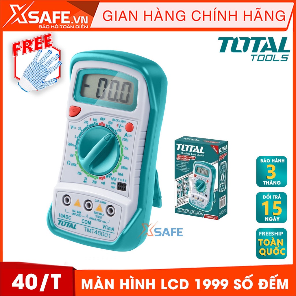 Đồng hồ đo điện vạn năng (40/T) TOTAL TMT46001 Thiết bị đo điện cầm tay màn hình LCD 1999 số đếm, đo trên nhiều nguồn