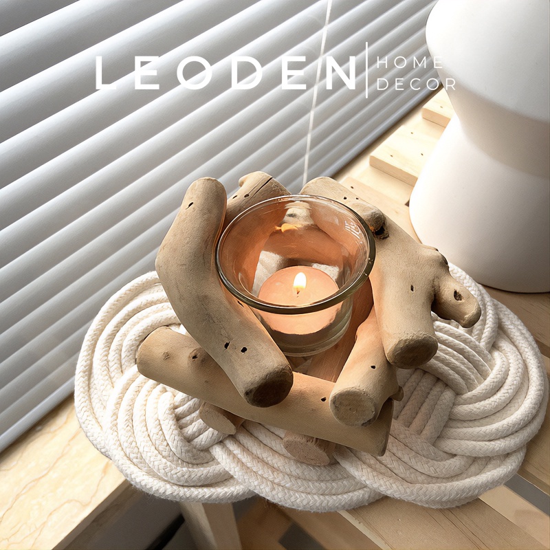 Chân nến bằng gỗ hình đống lửa trang trí phong cách Bắc Âu đẹp – LEODEN Decor