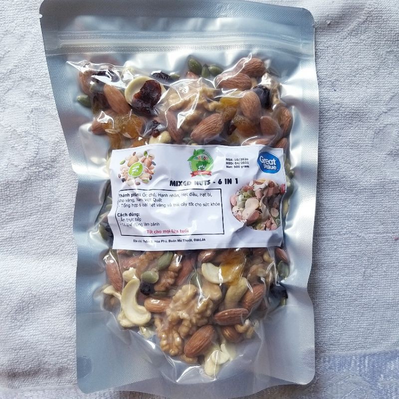 500Gr MIX 6 LOẠI HẠT VÀ TRÁI CÂY SẤY NGUYÊN VỊ (MIX NUTS,HẠNH NHÂN,ÓC CHÓ,HẠT ĐIỀU,HẠT BÍ,NAM VIỆT QUẤT,K MACCA, GRANOLA | BigBuy360 - bigbuy360.vn
