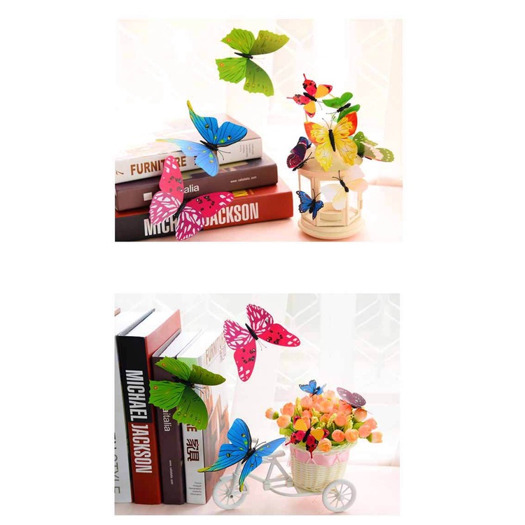 Set 12 Miếng Dán Tường Trang Trí Hình Con Bướm 3D Nhiều Màu Sắc Nghệ Thuật
