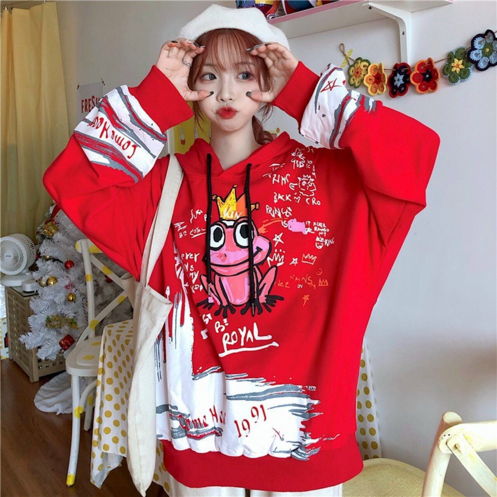 ÁO KHOÁC NỈ HOODIE IN HỌA TIẾT HOÀNG TỬ ẾCH