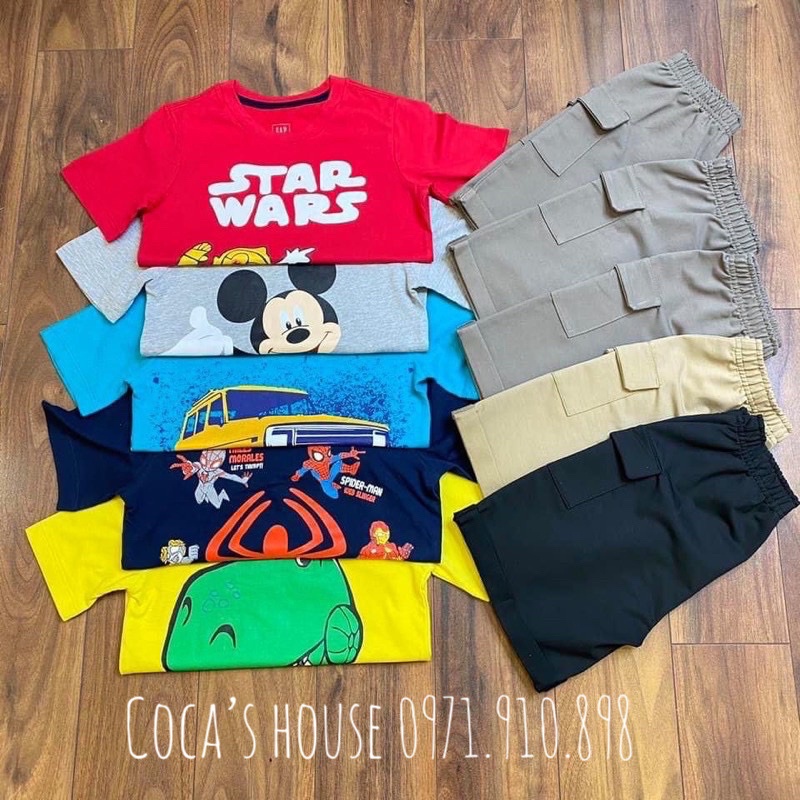 Bộ Bé Trai Áo Cotton Quần Kaki Túi Hộp Nhiều Màu và hình ngộ nghĩnh VNXK⚡️⚡️