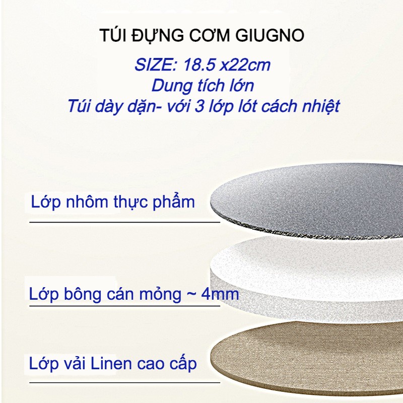 Túi đựng cơm tròn vải Linen cao cấp Mầm Đậu, lót nhôm dày, phong cách tối giản hiện đại (size 18.5x22cm)