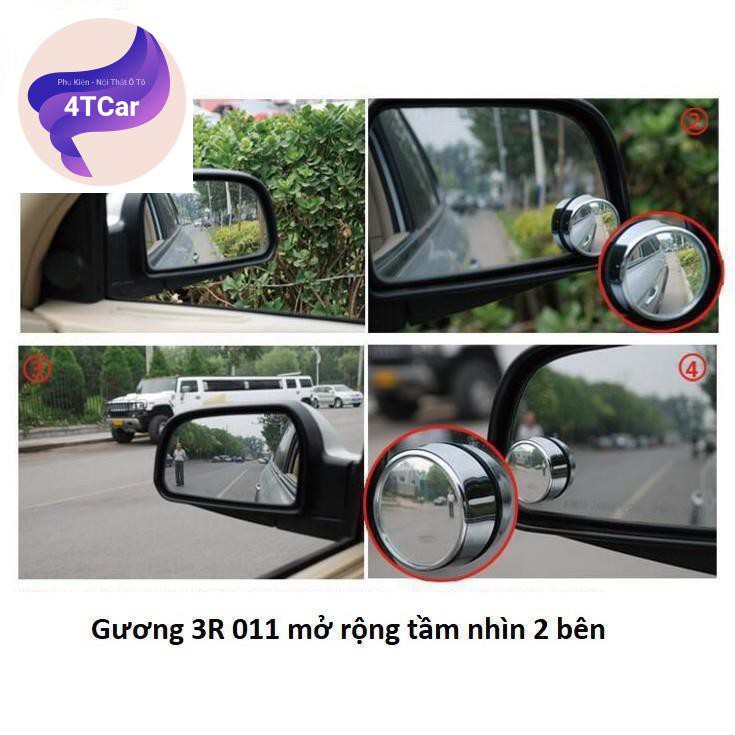 Cặp 2 gương cầu lồi 3R-011 chính hãng 360 độ viền đen gắn gương chiếu hậu ô tô xe máy