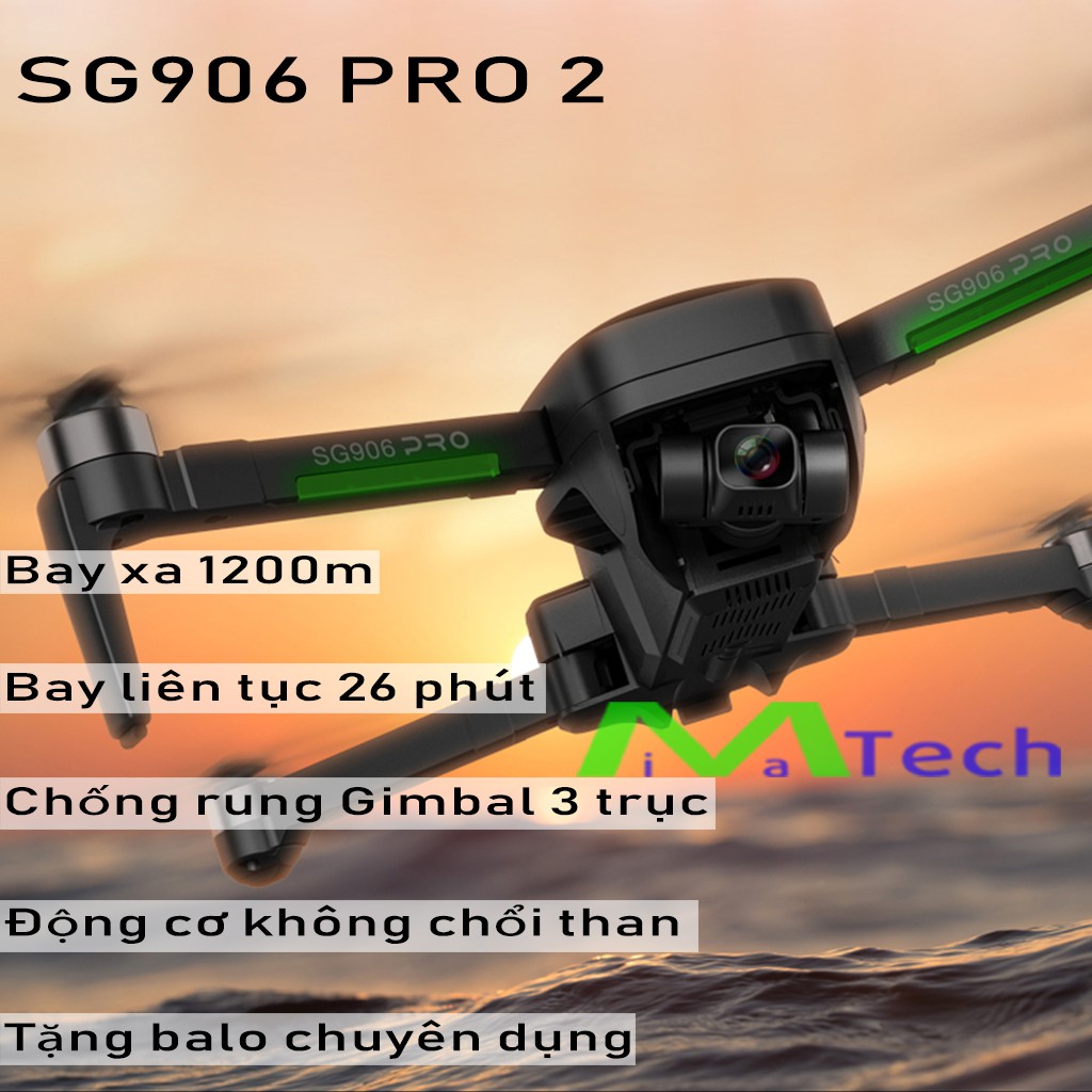 FLYCAM SG906 PRO2 GIMBAL3 TRỤC Camera 4K Bay 26 Phút Có GPS Tự Động Quay Về Tặng Balo