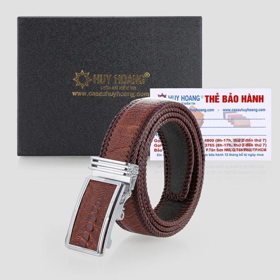 Thắt lưng nam da đà điểu Huy Hoàng đan viền 3,5P màu đen, nâu đất, vàng bò, nâu đỏ HP4456-60-64-68