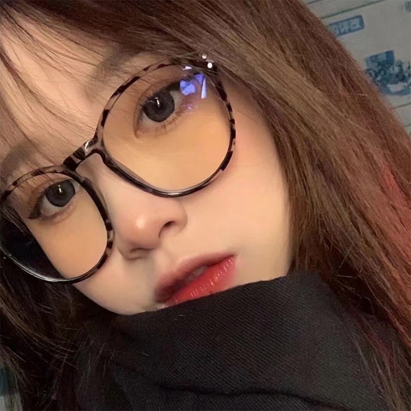 Mắt Kính Gọng Tròn Họa Tiết Da Báo Chống Tia Bức Xạ Phong Cách Hàn Quốc Cho Nữ