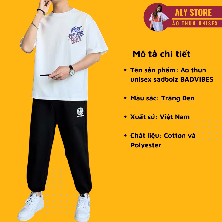 Áo thun tay lỡ unisex form rộng FIGHT FOR YOUR RIGHT - Áo phông AlyStore vải dày, mát mẻ cho cặp đôi, nhóm