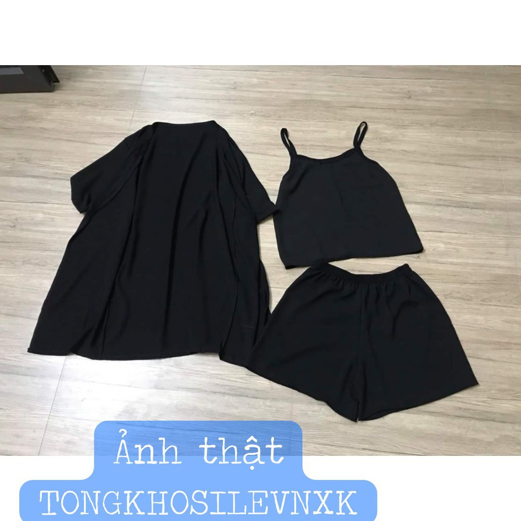 [Mã FASHIONT4WA2 giảm 10K đơn 50K] SET KHOÁC 3IN1: ÁO KHOÁC KIMONO ĐEN + QUẦN ĐÙI + ÁO DÂY HOT - Hot 2020