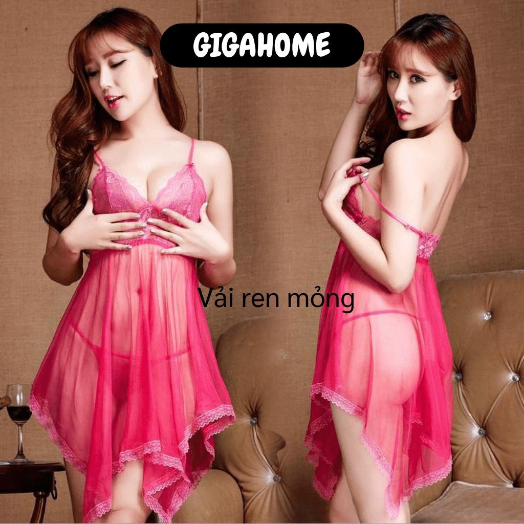 Đầm Ngủ Sexy GIGAHOME Váy Ngủ 2 Dây Ren Xuyên Thấu Gợi Cảm, Siêu Mỏng 6433