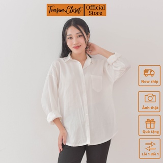 Áo Sơ Mi Nữ form rộng có túi ngực Màu Trắng đẹp dài tay ulzzang vintage hàn quốc cao cấp trơn Trà Sữa Closet TSA33