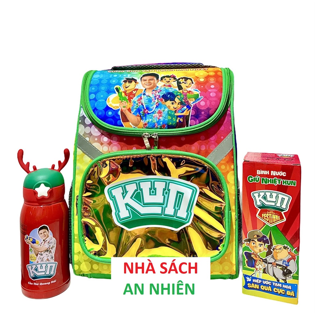 Combo 2 món balo Kun chống gù và bình nước Kun giữ nhiệt hình cầu thủ Quang Hải- Hàng khuyến mại từ sữa Kun
