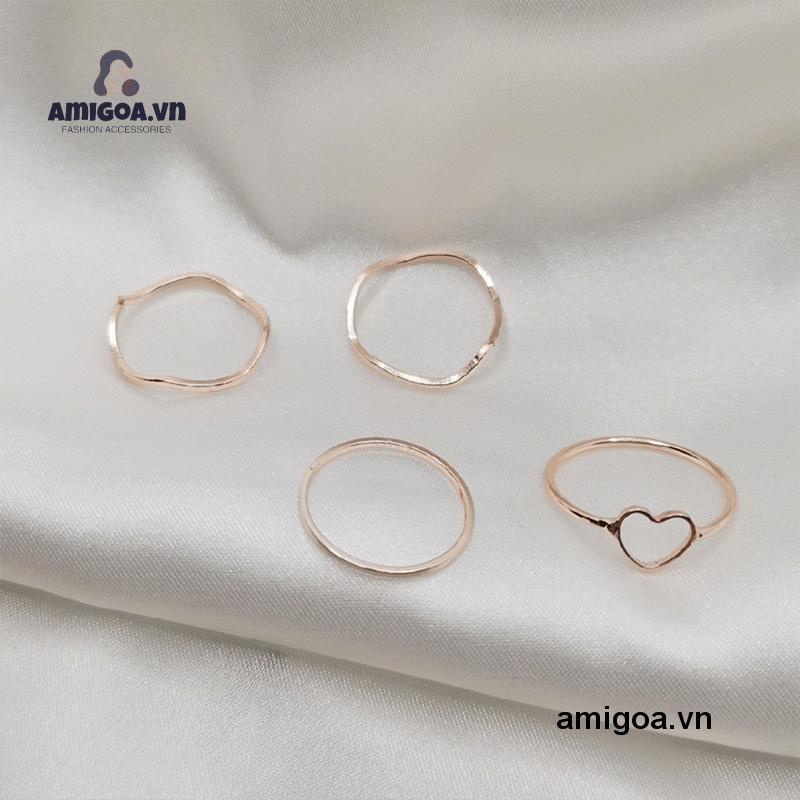✨✨Bộ 4 nhẫn hợp kim thiết kế thanh lịch hợp thời trang