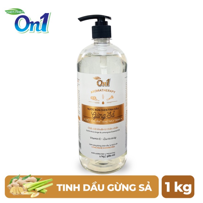 Nước rửa chén On1 tinh dầu hương gừng sả 1Kg - Sạch bóng vết dầu mỡ - Bảo vệ da tay