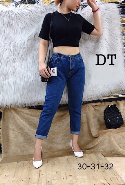 Quần baggy bò lưng thun cạp cao + Tặng 1 đôi vớ nữ siêu dễ thương | BigBuy360 - bigbuy360.vn