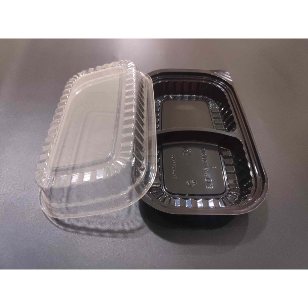[50 hộp] nhựa đen 2 ngăn HT17-2 Hộp sushi đế đen