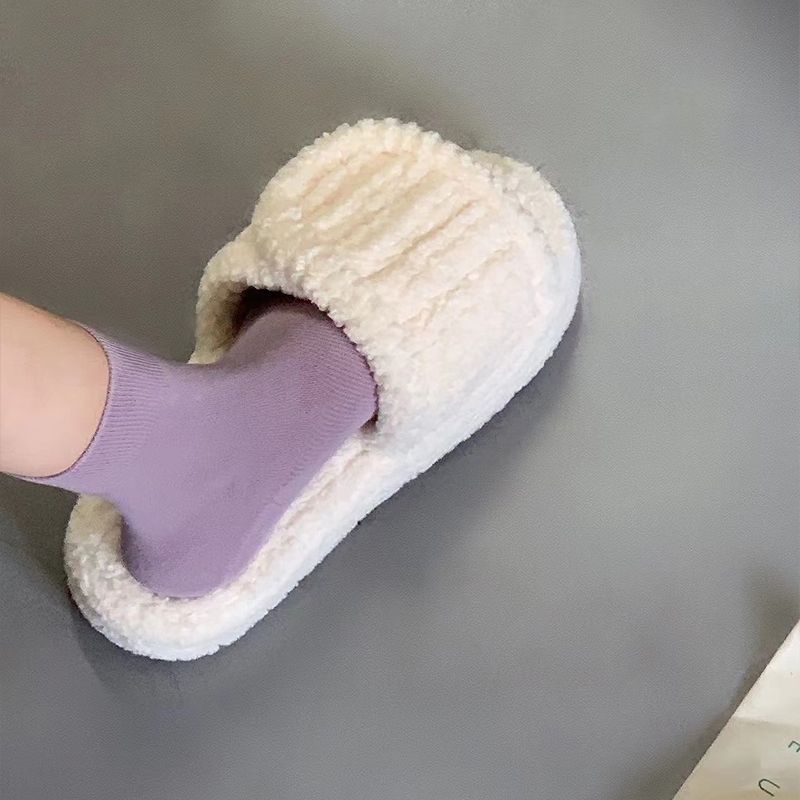 Dép Quai Ngang Đế Xuồng Quai Dán Lông Xù Thời Trang Dành Cho Nữ