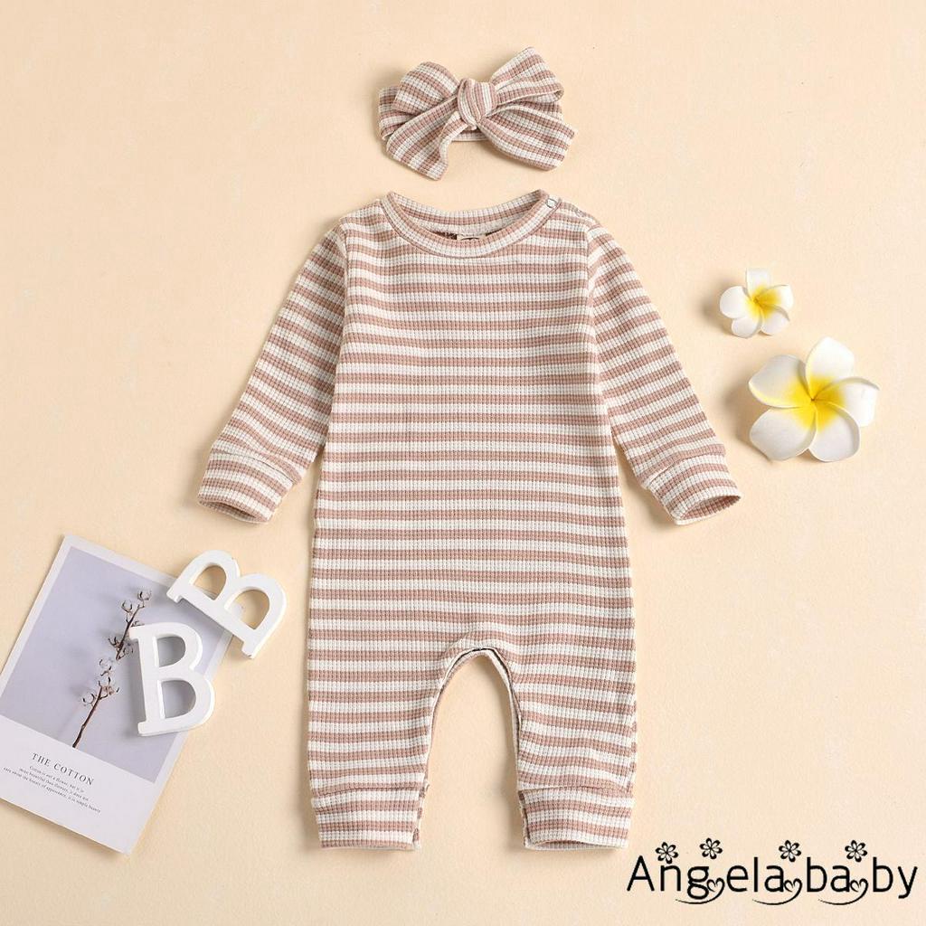 Jumpsuit Tay Dài Kẻ Sọc Dễ Thương Cho Bé Từ 0-18 Tháng Tuổi