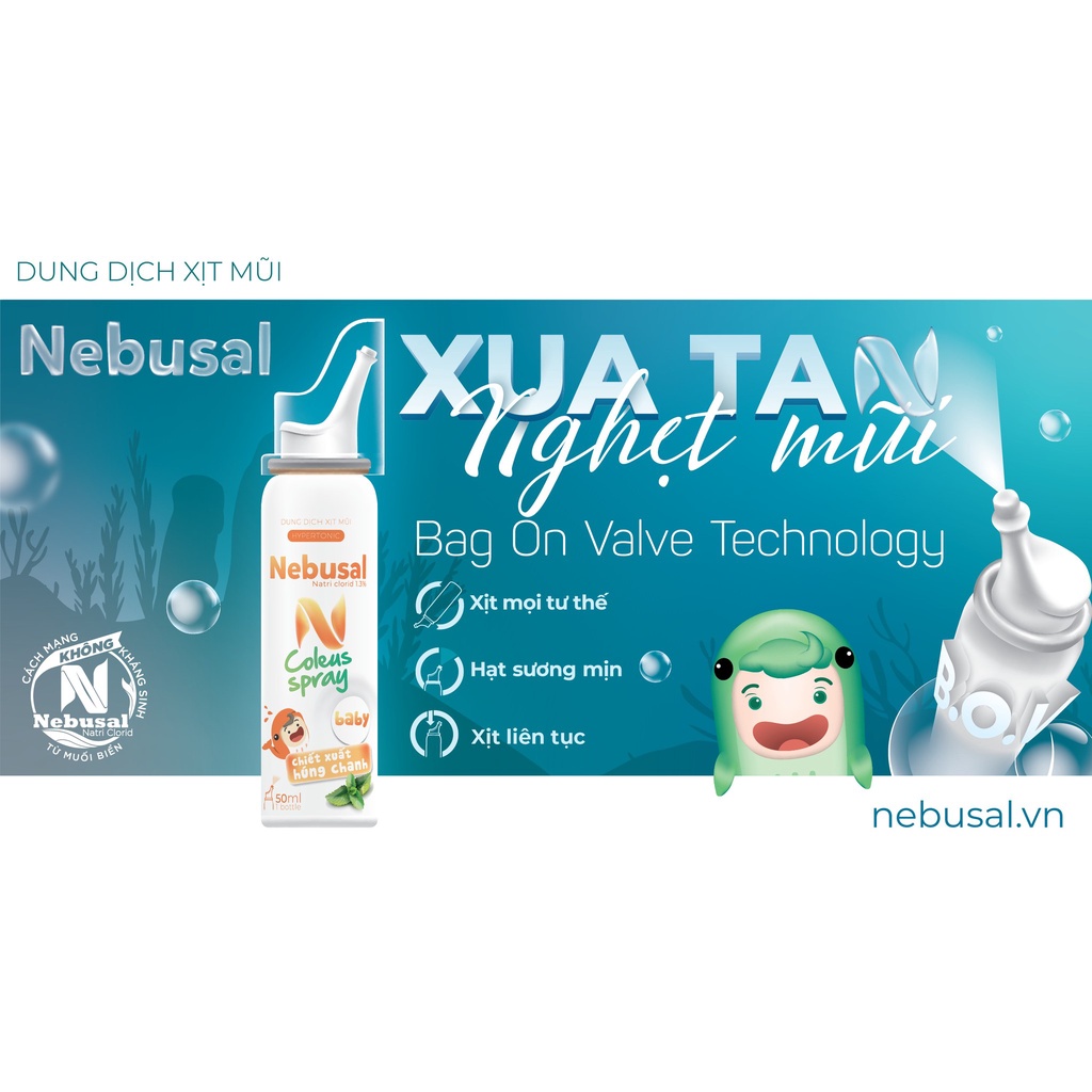 (CHÍNH HÃNG) Xịt Mũi Nebusal Húng Chanh giảm Nghẹt Mũi - Sổ mũi cho trẻ em (50ml)