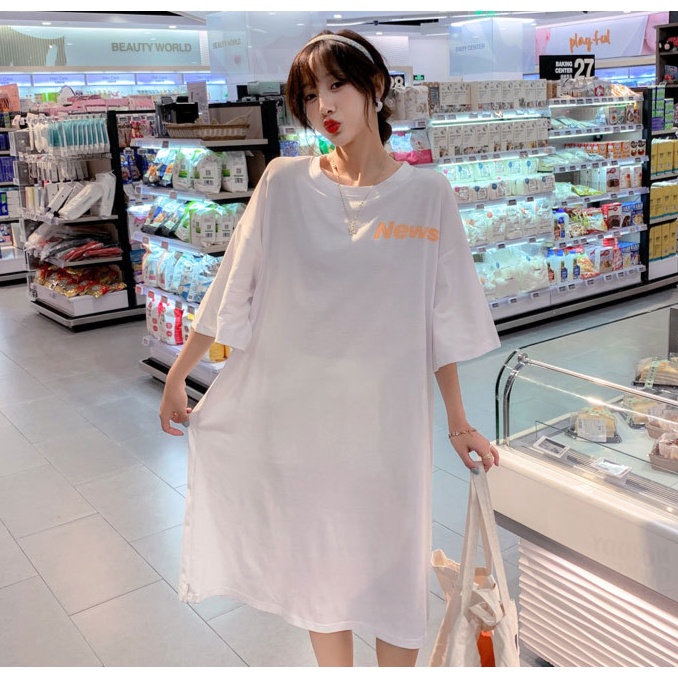 Đầm Suông Thun Tay Ngắn Dáng Rộng In News Đơn Giản  Chất Cotton Mềm Mát Tới 75kg Phong Cách  Trẻ TrungTTDS0476