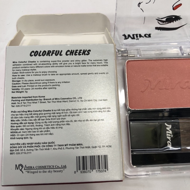 Phấn má Mira, phấn má màu hồng cam có nhũ số 6 Pink Brown, Mira Colorful Cheeks 5g