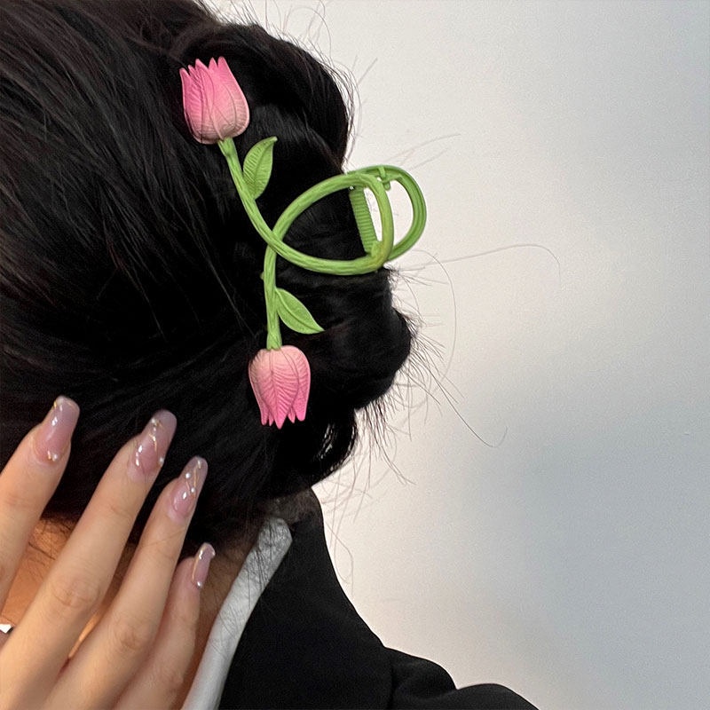 Kẹp tóc IF ME bằng kim loại họa tiết hoa tulip thời trang cho nữ