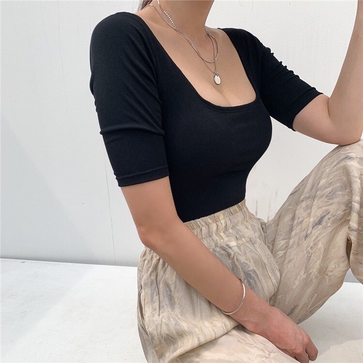 Đồ bơi nữ 1 mảnh thun lạnh gân tăm tay ngắn màu đen khoét lưng,  Áo tắm biển liền thân 2021 | BigBuy360 - bigbuy360.vn