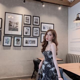 Đầm 2 dây loang họa tiết