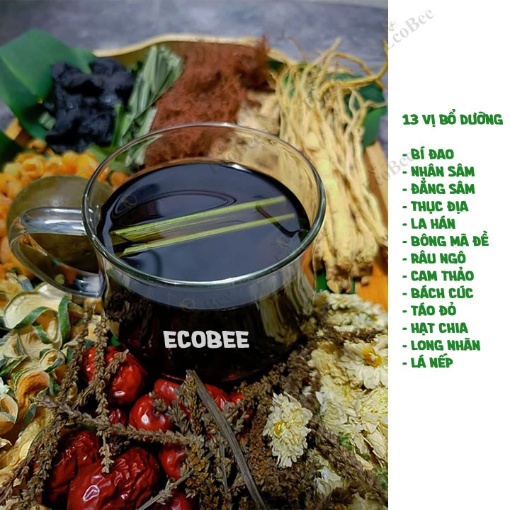 Trà Sâm Bí Đao Hạt Chia Set 13 Vị Thanh Nhiệt, Ecobee - Kèm Cách Nấu