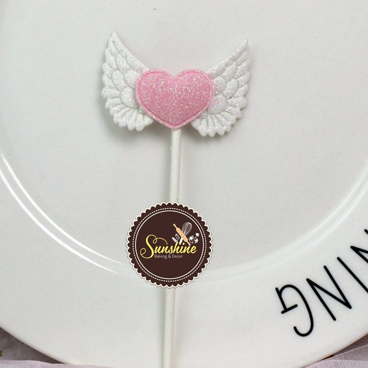 Cánh Thiên Thần Trái Tim Trang Trí Bánh Sinh Nhật Cắm Bánh Topper 5.5x10cm