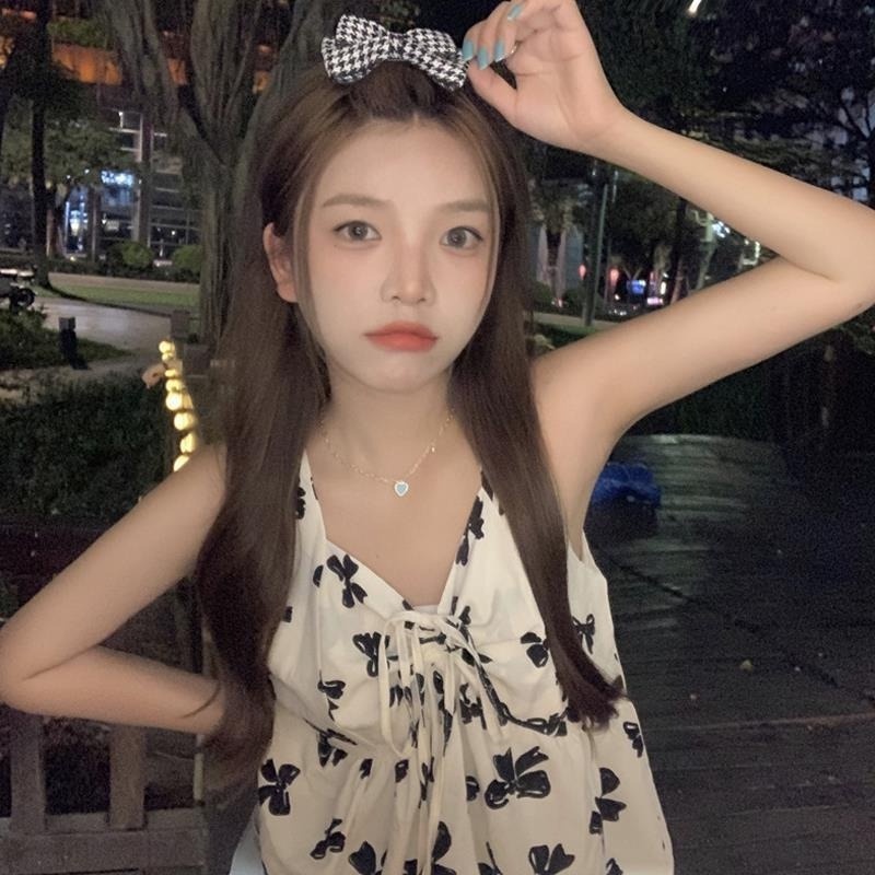 Áo Hai Dây Cổ Chữ V Thắt Nơ Thời Trang Mùa Hè Cho Nữ