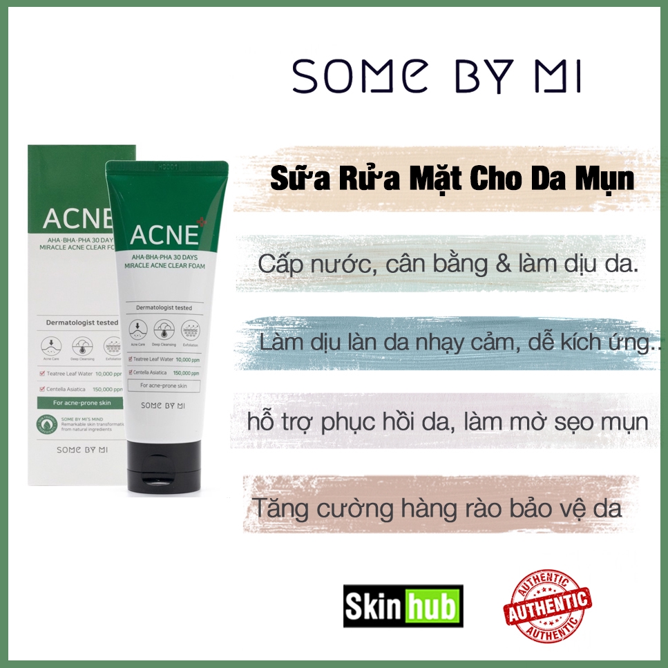 Sữa rửa mặt làm sạch mụn cho da mụn,da dầu acne some by mi aha-bha-pha 30 days miracle acne clear foam 100m skin hub
