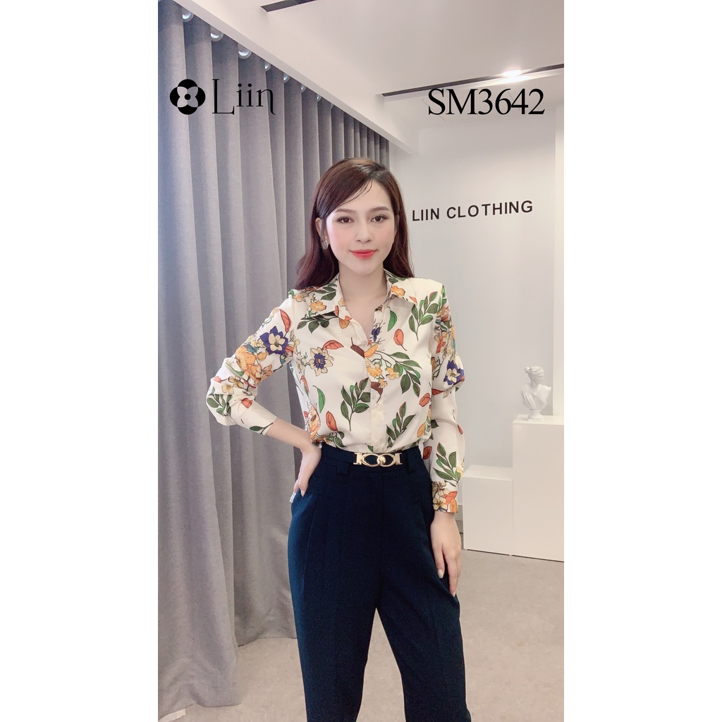 Áo sơ mi nữ dài tay chất Lụa cao cấp họa tiết Lá Hoa xinh xắn Liin Clothing SM3462 | BigBuy360 - bigbuy360.vn