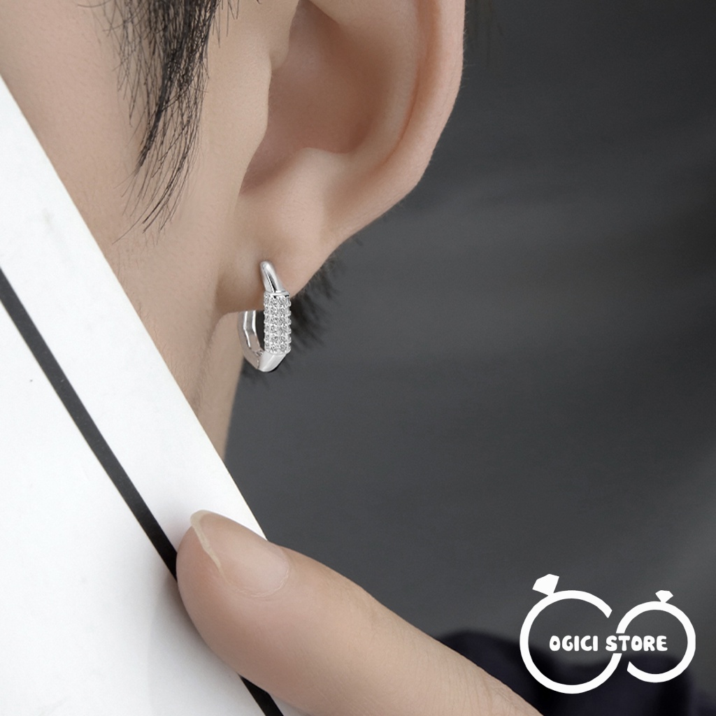 Bông tai, Khuyên tai nam nữ dáng tròn đính kim cương phong cách nhẹ nhàng sang trọng, Unisex, Cá tính, 1 chiếc