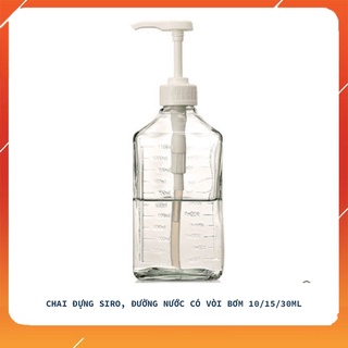 Chai Đựng Đường Nước, Siro Thuỷ Tinh 1000ml Có Vòi Bơm 10ml, 15ml, 30ml