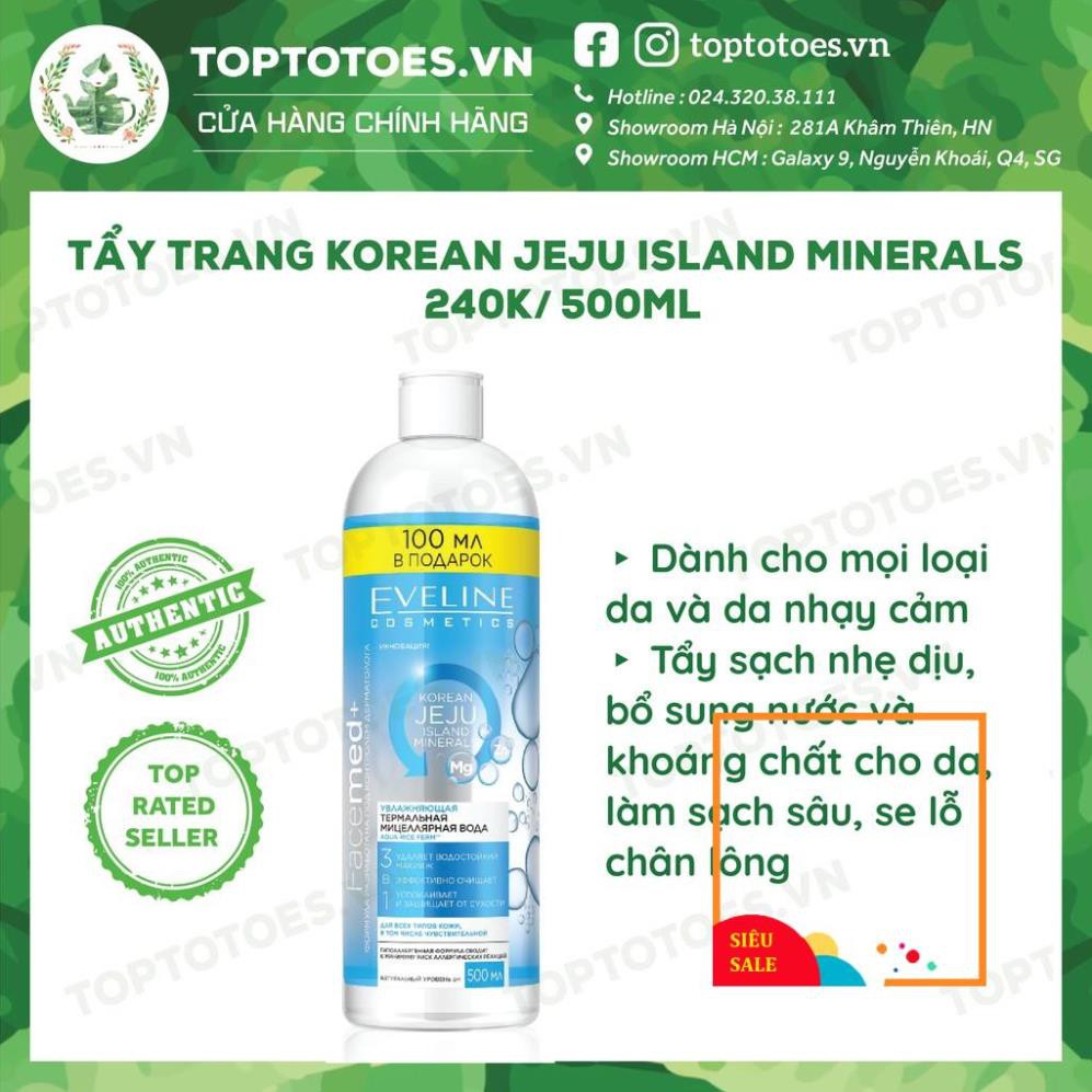 Nước tẩy trang Eveline Korean Jeju Island và Hyaluron Clinic B5 Puridetox tẩy sạch nhẹ dịu