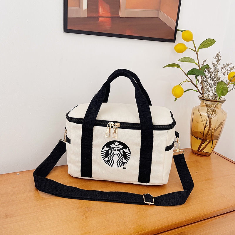 Túi Tote Vải Bạt Cỡ Lớn In Hình Starbucks Đựng Mỹ Phẩm Chất Lượng Cao Cho Học Sinh