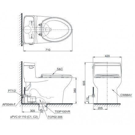 Bồn Cầu Điện Tử TOTO MS884W7 Nắp Rửa Washlet(hình thật)