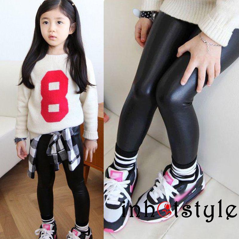 Quần legging da PU co giãn thời trang cho bé gái