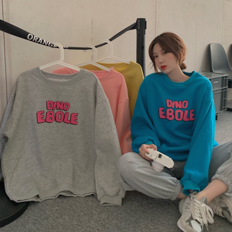 Áo Nỉ Dài Trung Bình Dáng Rộng In Chữ Bằng Lông Cừu Dày Thời Trang Mùa