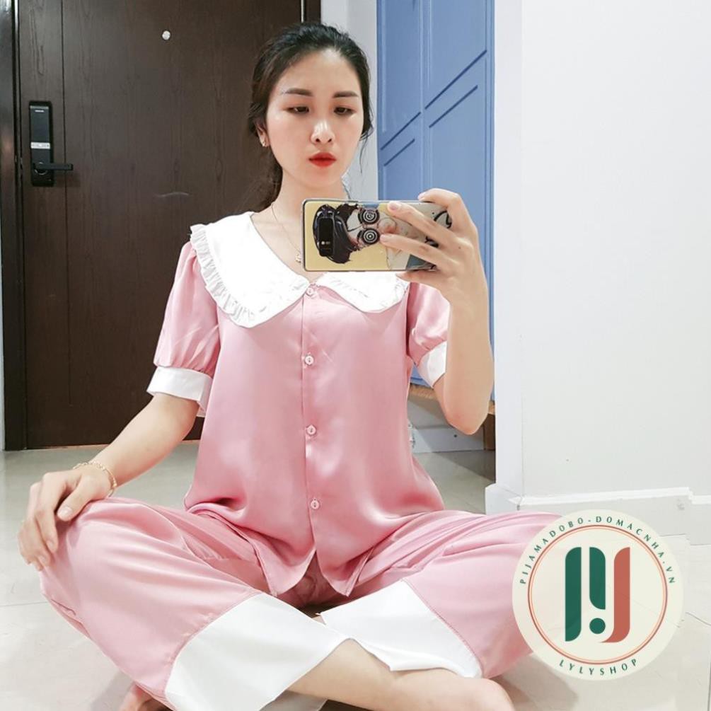 Bộ pijama, đồ bộ mặc nhà cộc tay lụa satin mềm mịn, kiểu dáng tiểu thư dễ thương [ẢNH THẬT + VIDEO TỰ CHỤP] Xịn