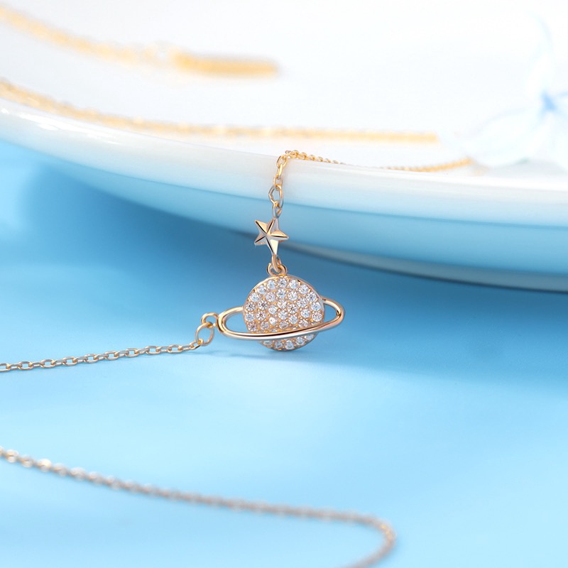Dây Chuyền Ngắn Mặt Hình Hành Tinh / Asteroid / Saturn Gypsophila Đính Đá Nhỏ Nhắn Tươi Tắn Không Cần Nhấp Nháy Sm