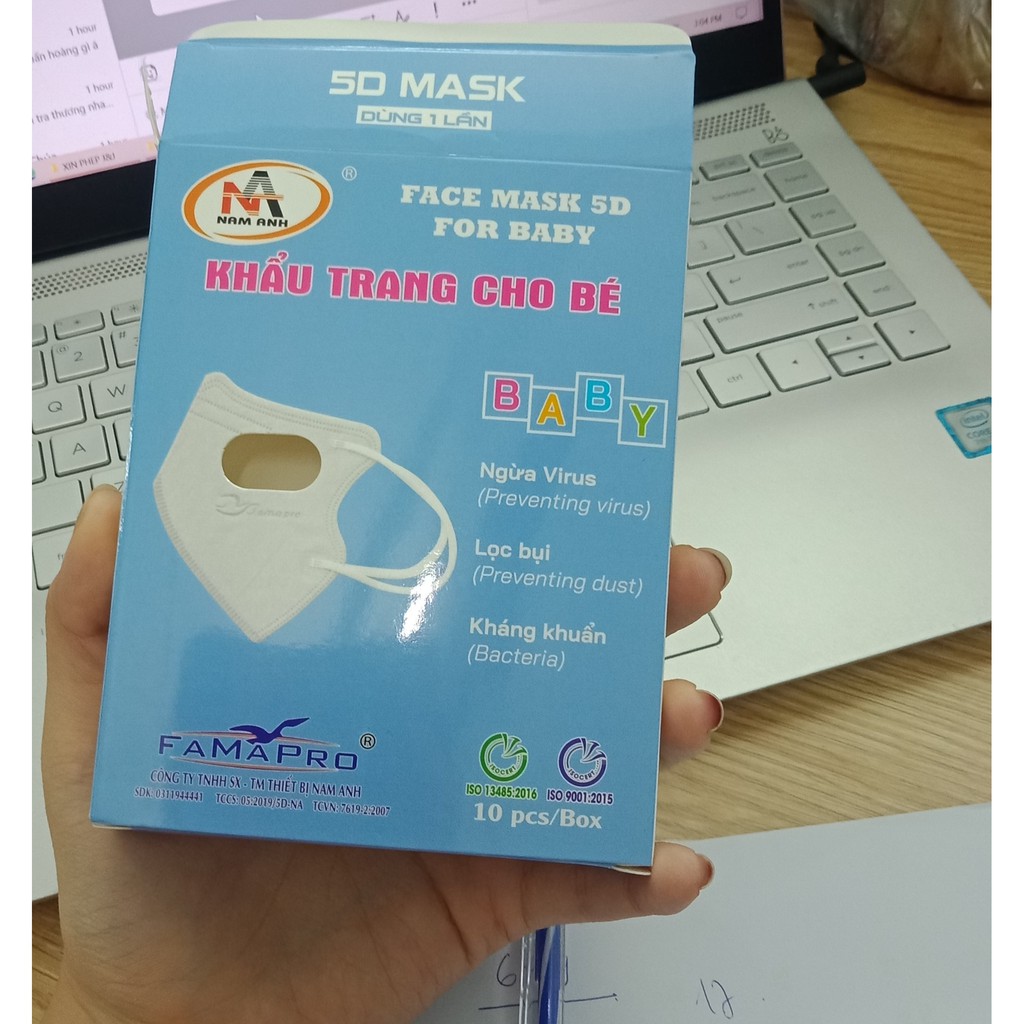 Khẩu trang 5d cho em bé Trắng, hồng , xanh ( hàng chính hãng công ty) | BigBuy360 - bigbuy360.vn