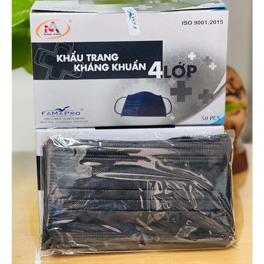 COMBO 4HỘP KHẨU TRANG MÀU ĐEN  NAM ANH FAMAPRO CHỐNG KHUẨN  CAO CẤP