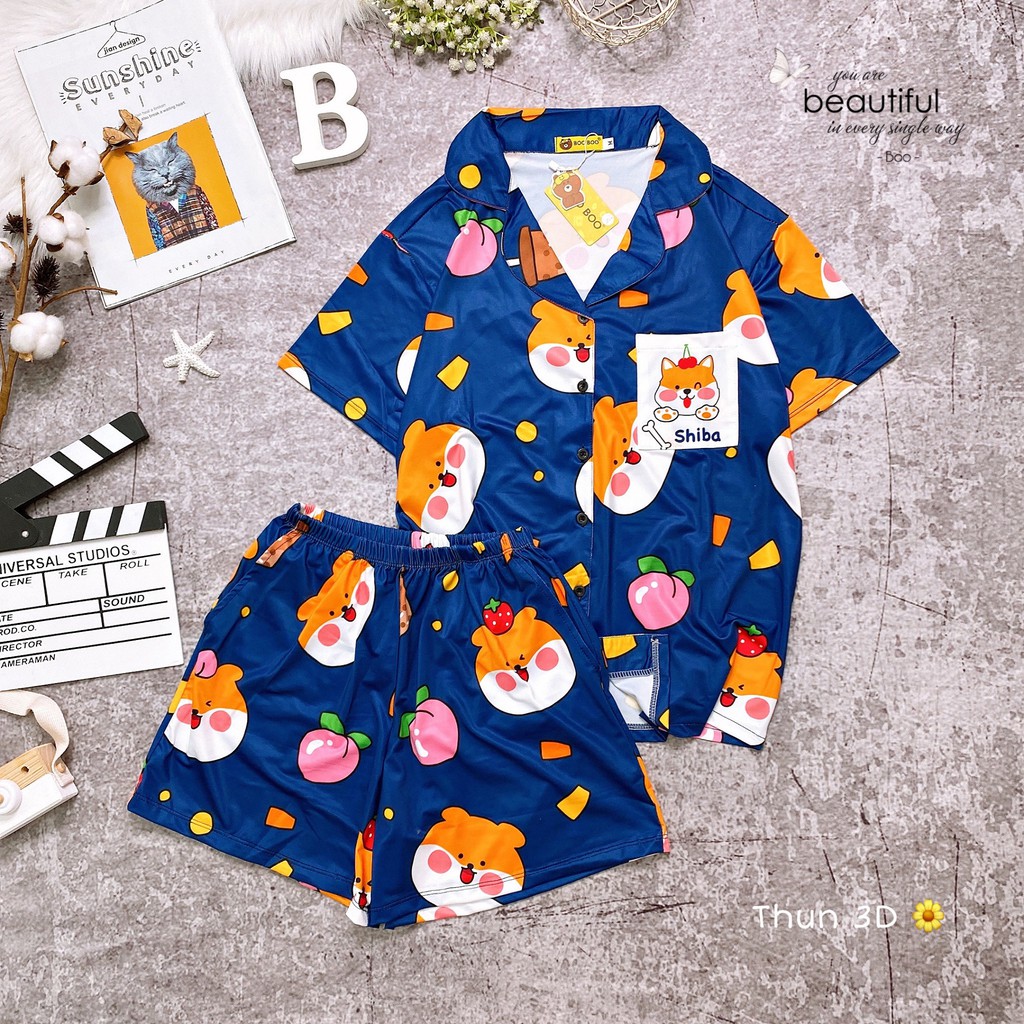 Đồ Bộ Pijama Thun đùi họa tiết dễ thương (Cổ sơ mi)