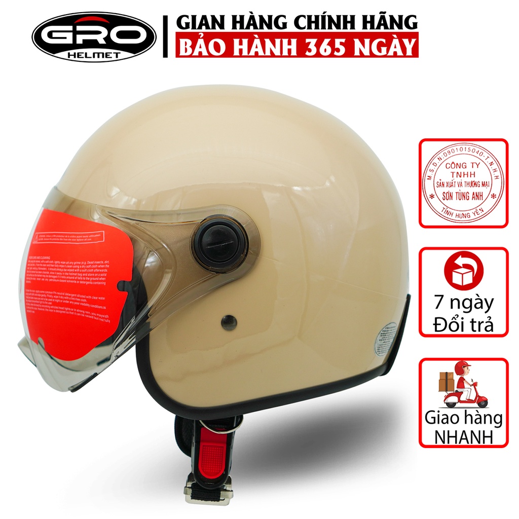 Mũ Bảo Hiểm 3/4 đầu GRO Helmet T818 có kính ngắn che nửa mặt, kiểu dáng thời trang cho nữ, khóa kim loại - Nhiều màu