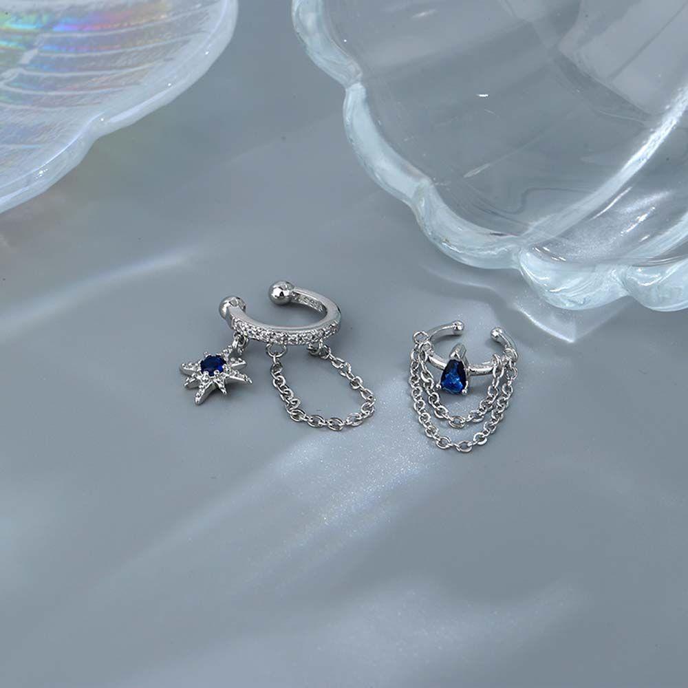 Khuyên Tai Dạng Kẹp Phối Dây Xích Đôi Hình Học Thiết Kế Thời Trang Cho Nữ MXGOODS