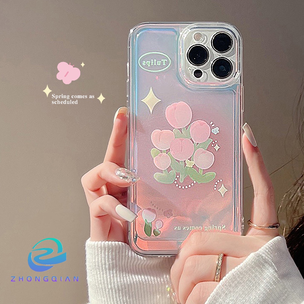 Ốp Điện Thoại acrylic Trong Suốt Chống Sốc Màu laser Hình Hoa tulip Cho iPhone 11 12 13 Pro max mini XS max xr 7 8 se2020 plus
