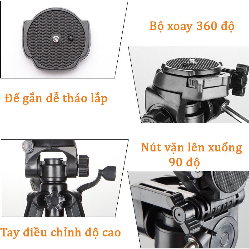 Chân Đế Tripod Gậy Chụp Ảnh Điện Thoại Neepho 8850 Chuyên Nghiệp Chất Liệu Nhôm Chịu Tải 10kg Độ Cao 175Cm Có 4 Nấc