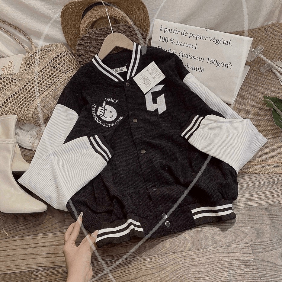 Áo Khoác Nhung Tăm Nữ 2 Lớp Chữ G Phối Mặt Cười Kiểu Dáng Bomber Phong Cách Trẻ Trung Mặc Mát [NEW UNISEX]